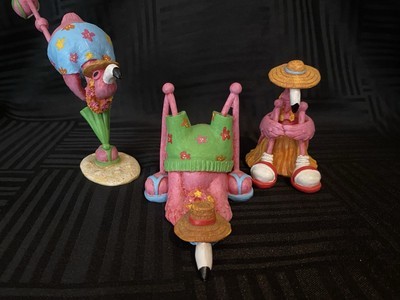 Flamingo figurines tropical partying flamingos beach house decor tiki ba... - $20.00