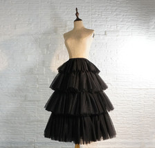 Black Layered Tulle Skirt Outfit Women Plus Size Ruffle Tulle Skirt image 3