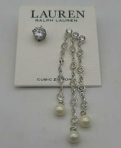 Ralph Lauren Silver-Tone Mix N Match Imitation Pearl Earring/Cubic Zirconia Set - £17.22 GBP