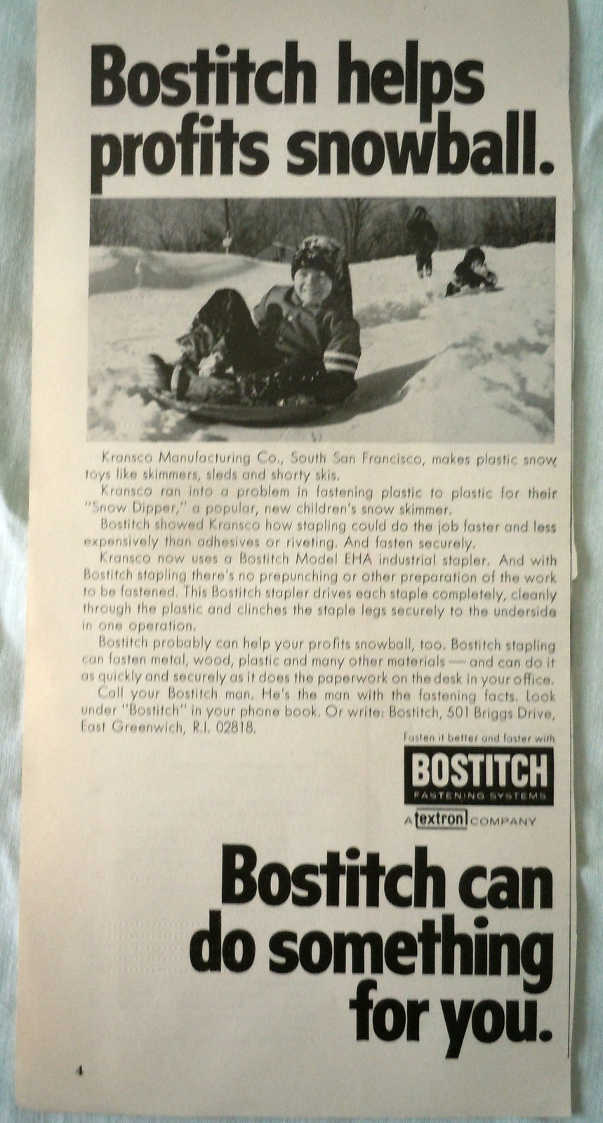 Bostitch Helps Profits Snowball Magazine Advertising Print Ad Art 1969 - $3.99