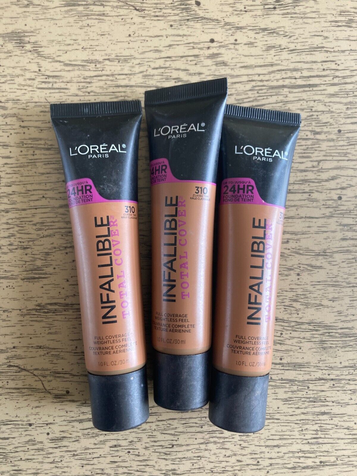 3 x L'Oreal Infallible Total Cover Foundation Shade: #310 Classic Tan Lot of 3 - $29.39