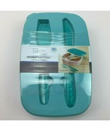 Divided Lunch Box Food Container Fork &amp; Knife BPA Free Teal Lid Turquoise - £14.32 GBP