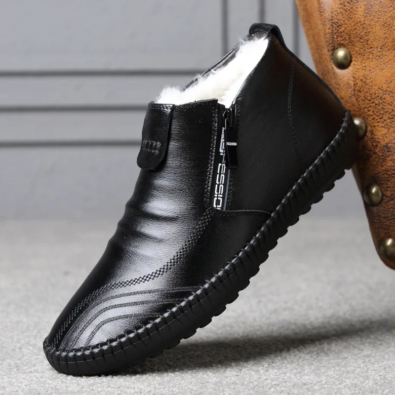 Fashion Men Boots High Quality Split Leather Ankle Snow Boots Shoes Warm  Plush  - £207.02 GBP
