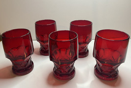 Viking Georgian Ruby Red 12oz Honeycomb Drinking Glasses Set Of 5 - £23.28 GBP