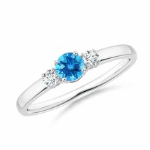 ANGARA 4mm Natural Swiss Blue Topaz and Diamond Three Stone Ring in Silver - £250.76 GBP+