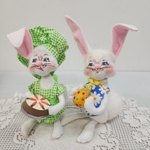 2 Annalee 2010 Easter Boy Bunny 6&quot; Doll Daisy Vest Easter Egg Girl Baking Bunny - $35.79