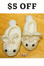 White Bunny Baby Booties with Bracelet - $30.00