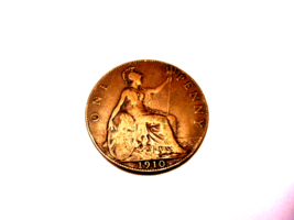1910 Great Britain One Penny King George V Large Cent England bronze coin - $6.88