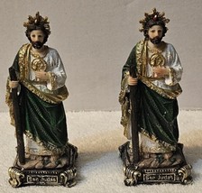 Saint Jude San Judas Tadeo Apostle Staff Robe Religious Figurine Set Of 2 - £17.88 GBP