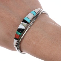 6.5&quot; Vintage Zuni CEH Multi-stone Channel inlay sterling cuff bracelet - £146.75 GBP