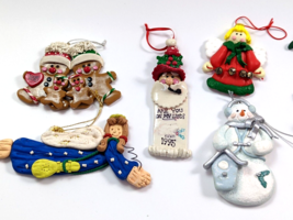 Christmas Ornaments Lot 5 Hand Painted Clay Sculpture Flat Folk Art Signed - £9.58 GBP