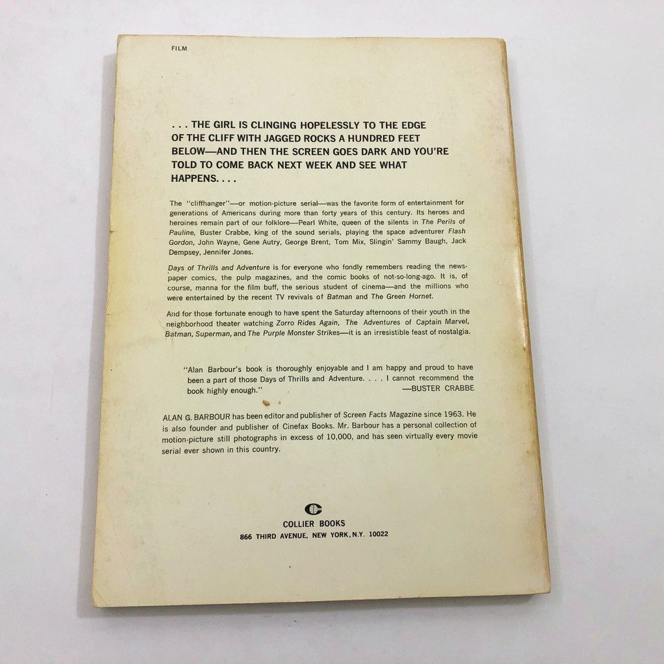 Days of Thrills and Adventure Alan G. Barbour 1970 First Edition PB 168 pages Item image 2