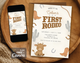Editable First Rodeo Birthday Invitation: Cowboy 1st Birthday Party Invite - €0,00 EUR