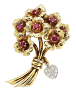 Tiffany &amp; Co. 18k Two-Tone Gold Bouquet Brooch with Rubies and Diamonds - $7,314.90 CAD