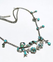 Victorian Natural Untreated Turquoise Flower Riviere Floral Pave Ribbon Necklace - £1,063.61 GBP