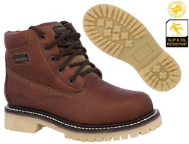 Mens Cognac Work Boots Genuine Leather Lace Up Oil Resistant Anti Slip Outsole - £47.44 GBP