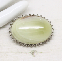Vintage Large Semi Precious Green Lace Agate Silver Brooch Pin Jewellery - £17.41 GBP