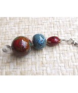 Handcrafted Beaded Ceramic Ceiling Fan Pull Porcelain Brown Blue Red - $14.55 CAD