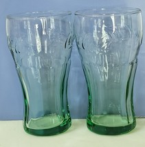 Vintage Set of 2 Coca Cola Coke Company Green 6 Ounce Juice Glasses - £10.38 GBP