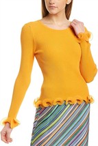 Milly wired edge ribbed knit pullover sweater in Tangerine - size S - £83.60 GBP