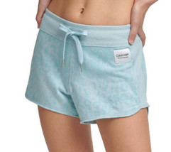 Calvin Klein Womens Activewear Printed French Terry Shorts Bleached Aqua L - £24.82 GBP