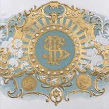 Vintage S B T Embossed Ornate Cigar Box Label 8&quot; x 6&quot; Gold Foil White Flowers - £8.33 GBP