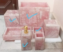 Pink Rose Quartz Stone Bathroom Set Handmade Bathroom Interior - $16,135.69 MXN