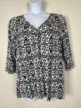 NWT Lee Womens Plus Size 1X Blk/Wht Mosaic V-neck Stretch Knit Top 3/4 Sleeve - £14.51 GBP