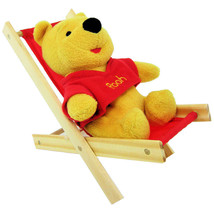 Handmade Toy Folding Camping Chair, Wood &amp; Red Fabric for Dolls, Stuffed Animals - £5.55 GBP