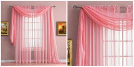 (2) Panels Sheer Window Curtains Drapes Set 84&quot; Rod Pocket Solid - Pink ... - $33.31