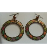 Vintage Large Round Multi-color Enamel Hook Earrings - £13.28 GBP
