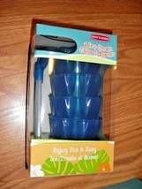 New Back To Basics Ice Cream Cups &amp; Spoons Blue Plastic  - £3.89 GBP