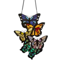 13.25&quot;H Butterfly Cluster Stained Glass Window Panel - $128.58