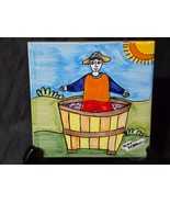 Signed NINO PARRUCCA Italy Folk Art Tile Vineyard Lady Stomping Grapes 6... - $428.16 MXN