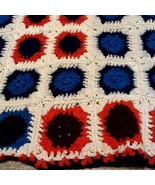 Vtg Granny Square Afghan Hand Crocheted Lap Blanket 56”X 46” Red/Blue/Bl... - £12.74 GBP