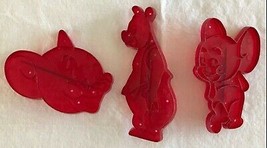 3 Cookie Biscuit Cutters Barney Bear Gerry &amp; Tuffy Mouse Red Plastic Loew&#39;s 1956 - £15.19 GBP