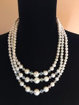 Vintage Triple Strand Faux Pearl &amp; AB Type Bead Necklace  - $20.00