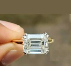 2CT Finto Smeraldo Diamante Fidanzamento Ring Solitario 14k Placcato Oro Giallo - £81.94 GBP