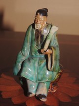 Chinese Mud Man Men 3&quot;+ Green glazed robe Mudman Antique unmarked pre 20th - $112.49