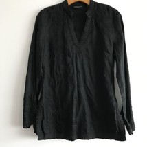 Valerie Stevenson Linen Tunic Shirt S Black Neck LangenLook Long Sleeve ... - £16.60 GBP