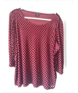 Talbots Plus Burgundy DOT BURNOUT BUTTON CUFF TEE Blouse TOP Nice 2X Petite - $18.57