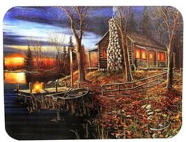 Rivers Edge Lake Cabin Tempered Glass Cutting Board Brown Green Kitchen ... - €24,82 EUR