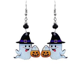 Ghost Earrings Halloween Themed Graphic Dangles - Womens Spooky Fashion ... - $17.81