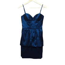 Aidan Mattox Peplum Blue Satin Spaghetti Strap Dress - £11.42 GBP