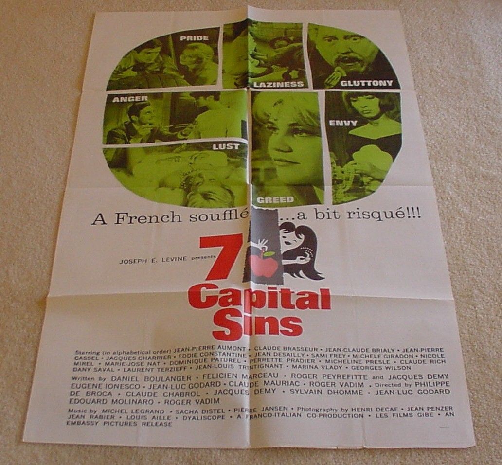 Primary image for 7 CAPITAL SINS 1 sh .1960s. ROGER VADIM - VERY RARE POSTER - LUST - NICE FN/VF