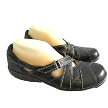 Clarks Collection Women&#39;s Size 9 N Narrow Black Leather Oxford Hook Loop Shoe - £18.92 GBP