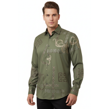 Men Sports Shirt by DE-NIKO Long Sleeves Fashion Print Soft Modal 2F008 Olive image 7