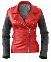 New Handmade Woman&#39;s Red &amp; Black Brando Style Real Cowhide Leather Jacke... - $158.09+