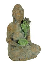 Zeckos Resin Statues Antique Stone Finish Sitting Buddha Tealight Holder Statue  - £32.44 GBP