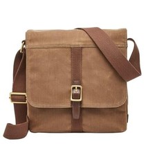 Fossil EVAN Waxed Canvas City Bag Messenger Olive Brown Crossbody Pocket... - $123.75